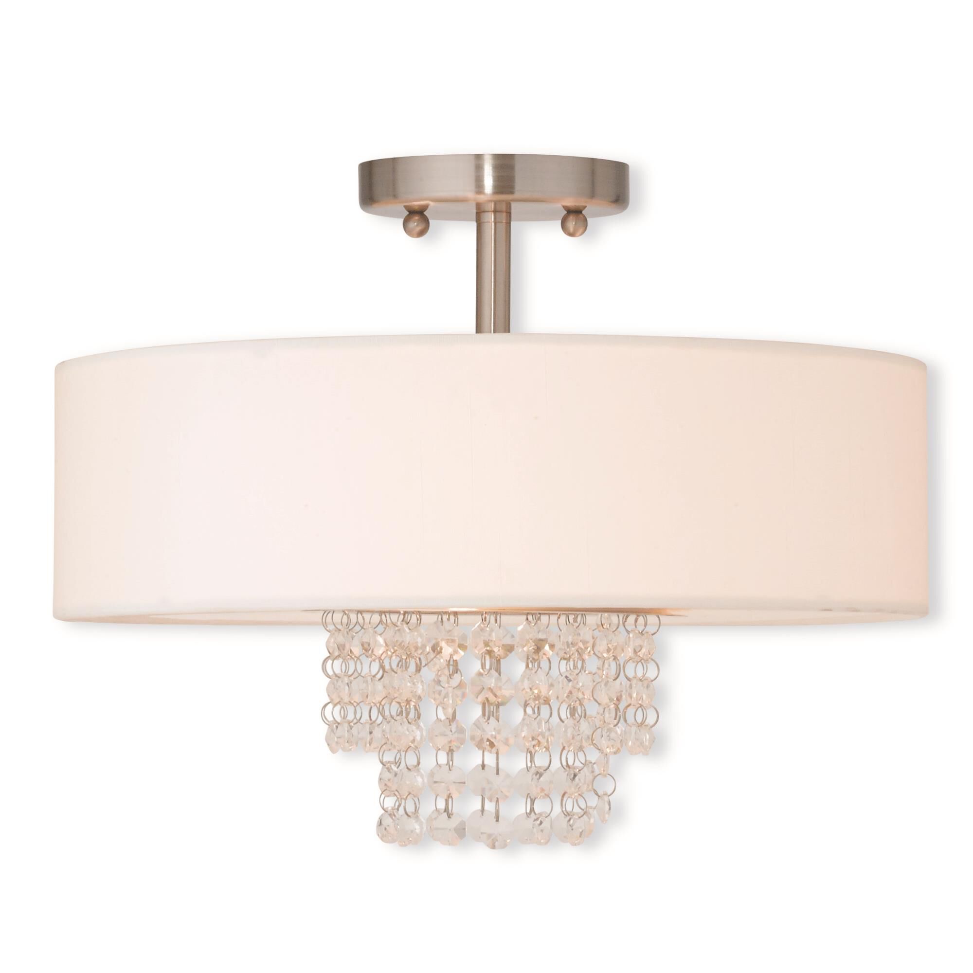 Shown in Brushed Nickel finish and Clear crystal and Off-White Sheer Organza shade